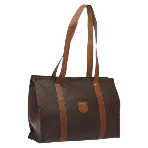 CELINE Macadam Canvas Tote Bag PVC Leather Brown Gold Auth bs24200 - Picture 1 of 14